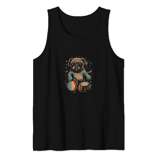 Pug Playing Drums Funny Drummer Drumming Drumset Drum Player Tank Tops