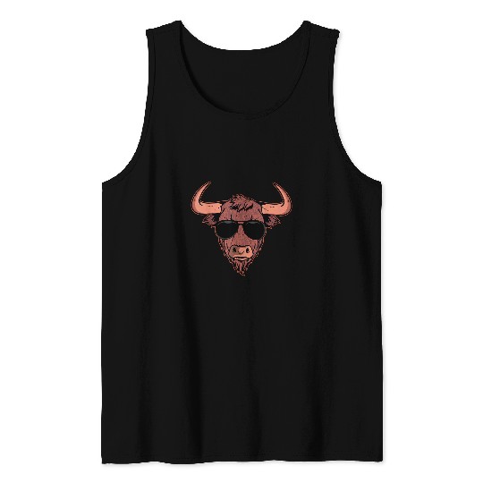 Scottish Highland Cattle Hairy Cow Farmer Animal Farming Tank Tops