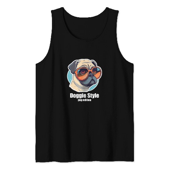 Pug lover Doggie style stylish pug dog wearing sunglasses Tank Tops