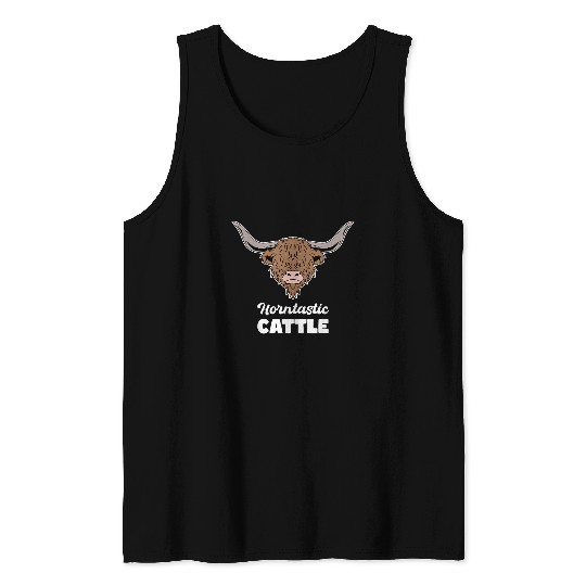 Scottish Cattle Hairy Cow Farmer Rancher Funny Highland Cow Tank Tops