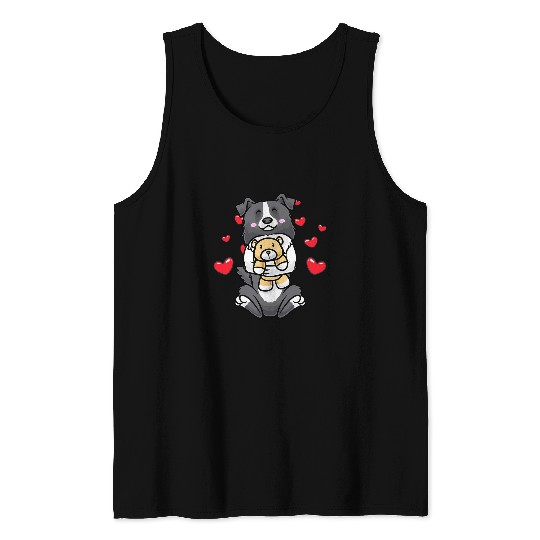 Kawaii Border Collie Stuffed Animal Dog Tank Tops