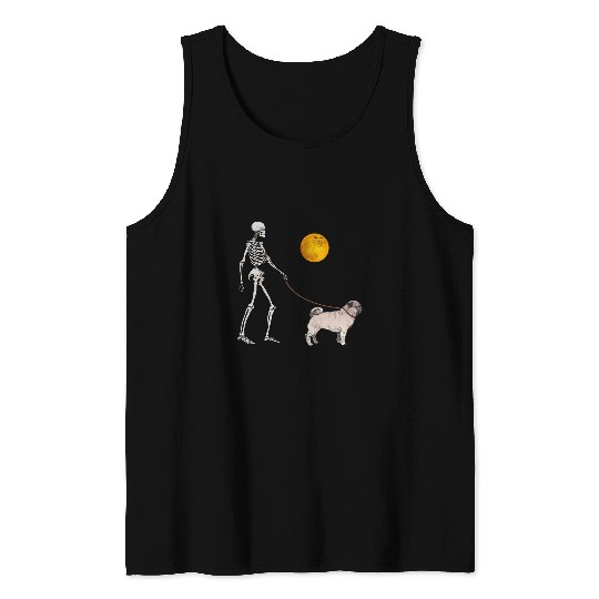 Pug Skeletons Dog Walking Halloween Costume Tank Tops