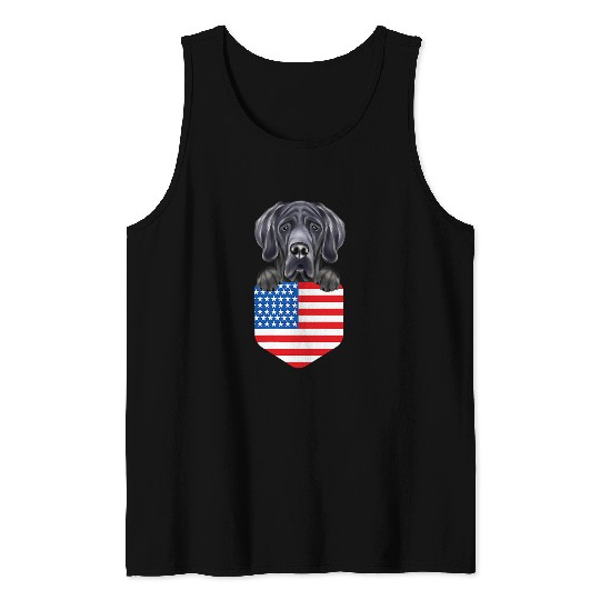Dog Great Dane America Flag Black Great Dane Dog In Pocket T-Shirt Tank Tops