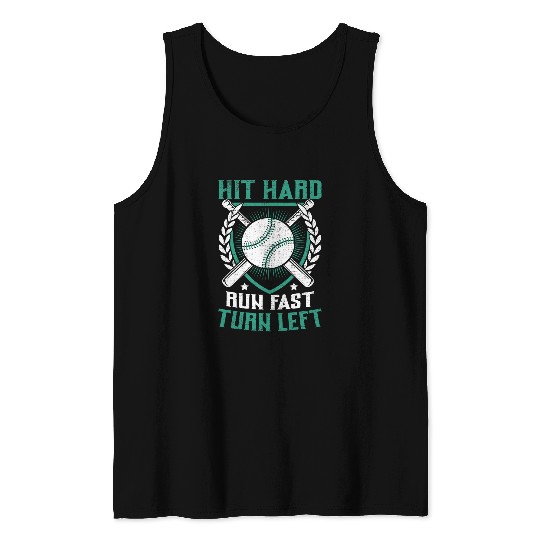 vintages Baseball Player Hit Hard Run Fast Turn Left Funny Tank Tops