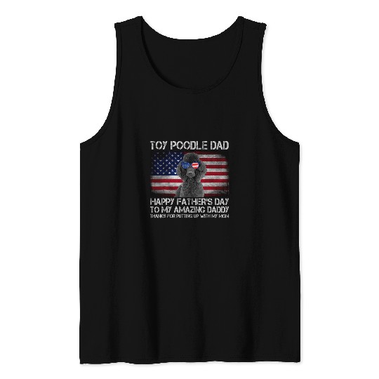 Toy Poodle Dad Happy Fathers Day USA Flag Tank Tops
