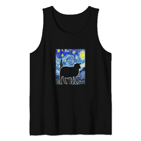 Sheep Starry Night Van Gogh Funny Sheep Farmer Lamb 22 Tank Tops