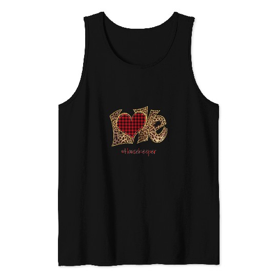 Love Housekeeper Leopard Mixed Flannel Valentines Day Tank Tops