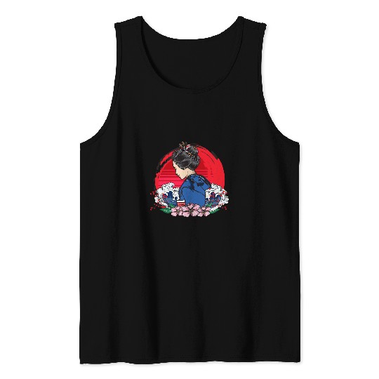 Traditional Japanese Geisha and Samurai art design 24 Tank Tops