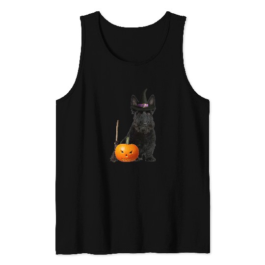 Dog Scottish Terrier Scottie Scottish Terrier Witch Hat Halloween Dog Tank Tops
