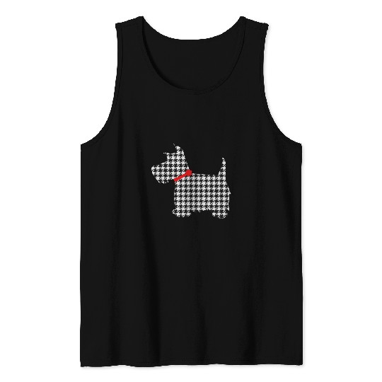 Dog Scottish Terrier Scottie Dog Scottish Terrier T Black White Plaid Tank Tops