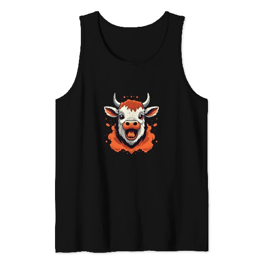 Smiling Cow Bull Farm Animal Dairy Livestock Farmer smile Tank Tops