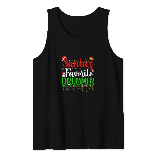 Santas Favorite Drummer Funny xmass Pyjama Christmas 2 Tank Tops