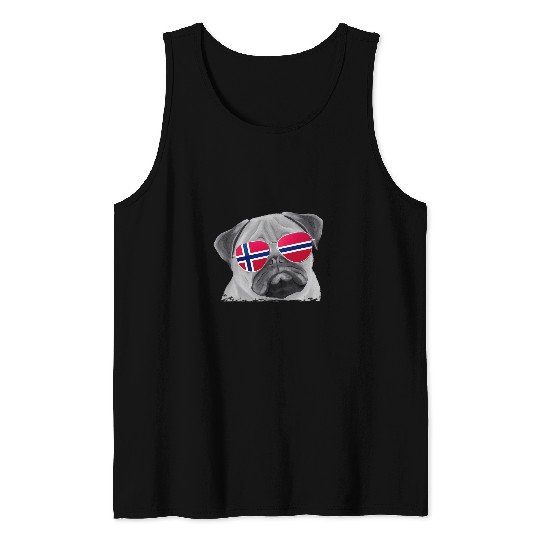Pug Dog Norway Flag Sunglasses Tank Tops