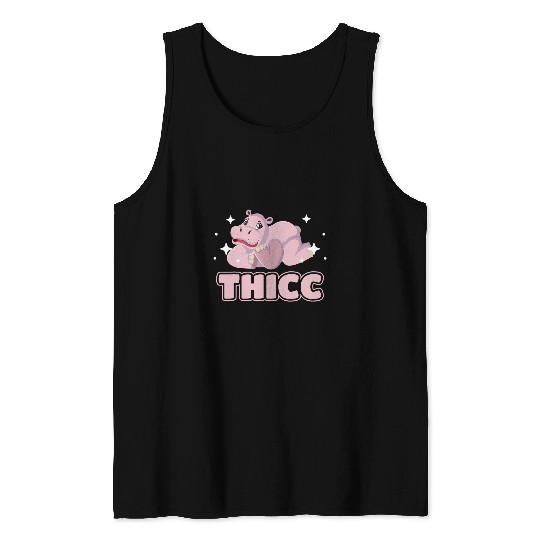 Thicc Sexy Curvy Thick Pun Fun Hippo Novelty Graphic Art Tank Tops
