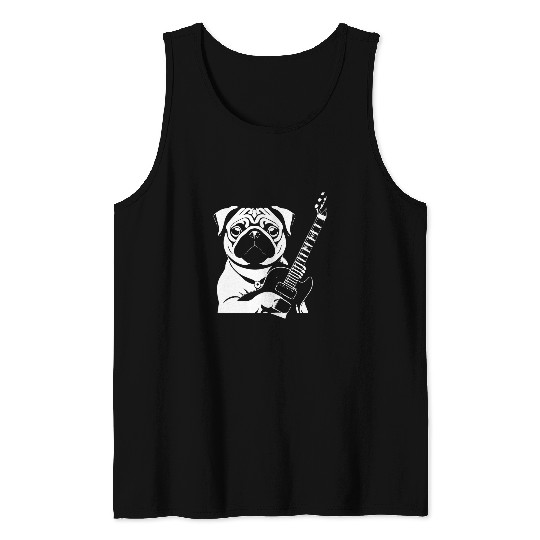 Pug with EGuitar Musician Funny Guitarist 7 Tank Tops