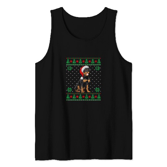 rottweiler dog Christmas Santa hat Dog lover Ugly Sweater Tank Tops
