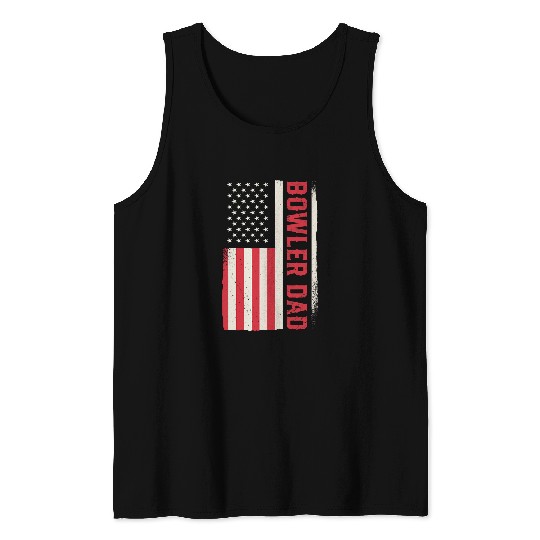 Patriotic Bowling Player Coachs Bowler Dad American Flag Tank Tops