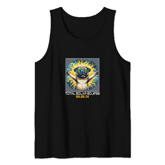 Pug Dog Taking Selfie Solar Eclipse Tank Tops