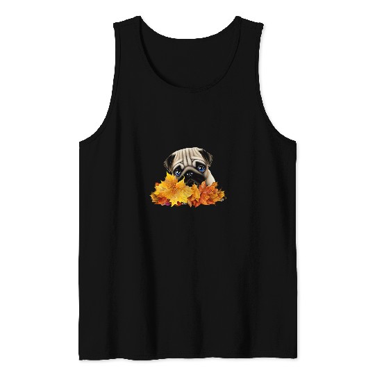 Pug in Autumn Leaves Tank Tops