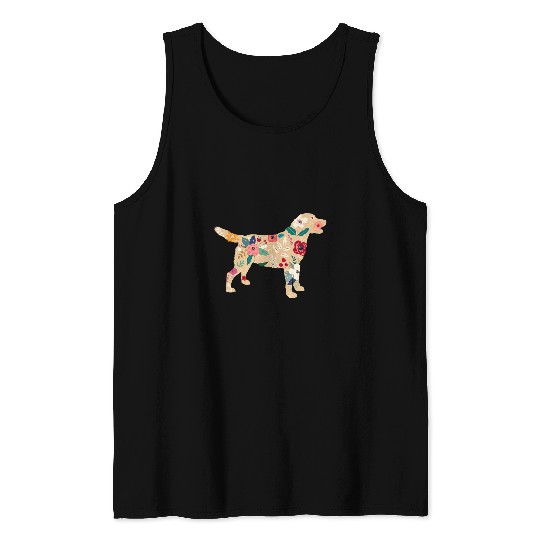 Labrador Lab Dog Floral Yellow Labrador Silhouette Labrador Dog Lover Tank Tops