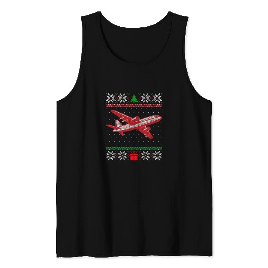 Airplane Pilots Aviation Crew Matching Ugly Christmas Plane 1 Tank Tops