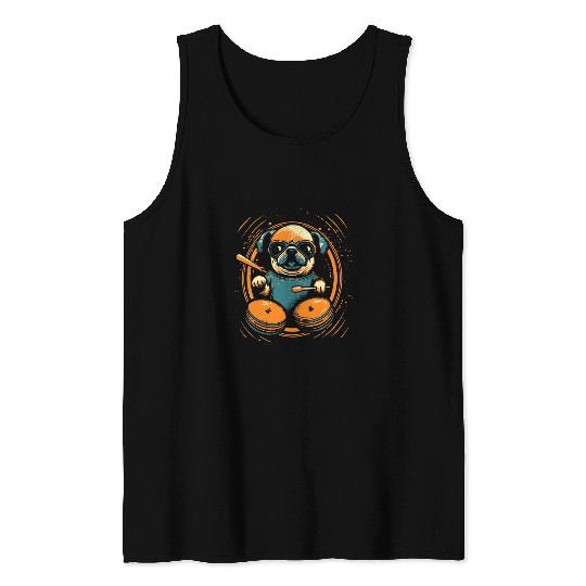 Pug Playing Drums Funny Drummer Drumming Drumset Drum Player 1 Tank Tops