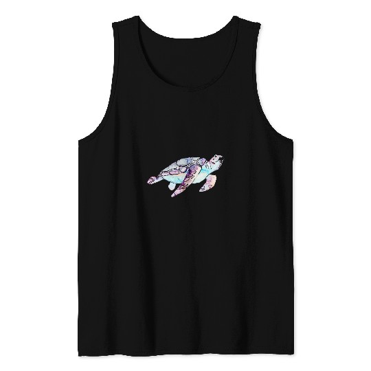 Lovely Swimming Purple Sea Turtle Watercolor Art Tank Tops