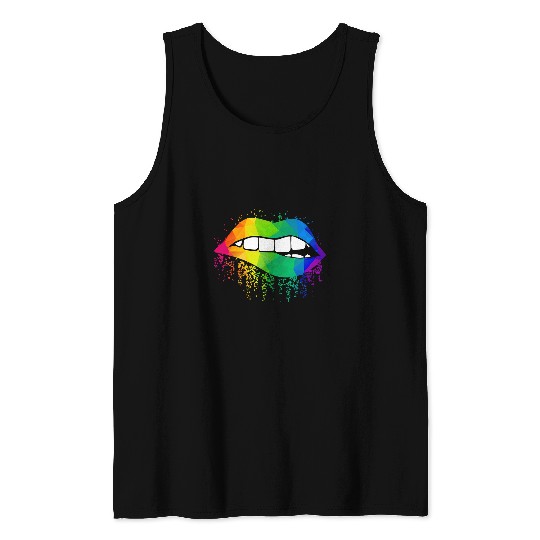 Rainbow Dripping Pout Lips Fun Fashion Women Teen Cute Gift Tank Tops