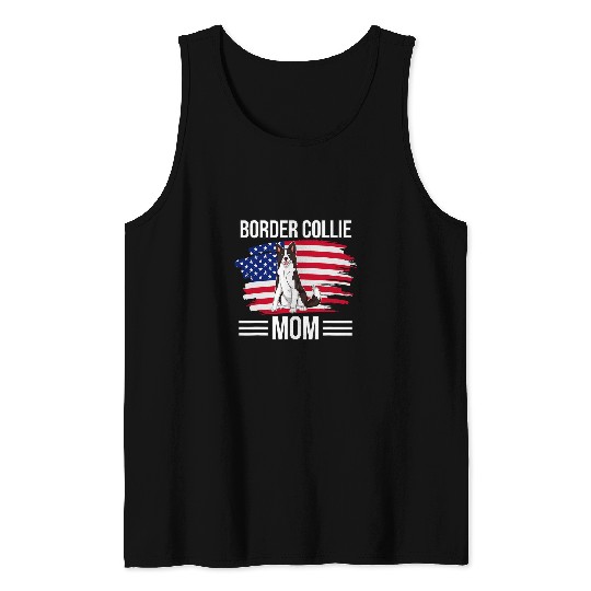 USA Flag 4th Of July Mothers Day Merica Border Collie Mom Tank Tops