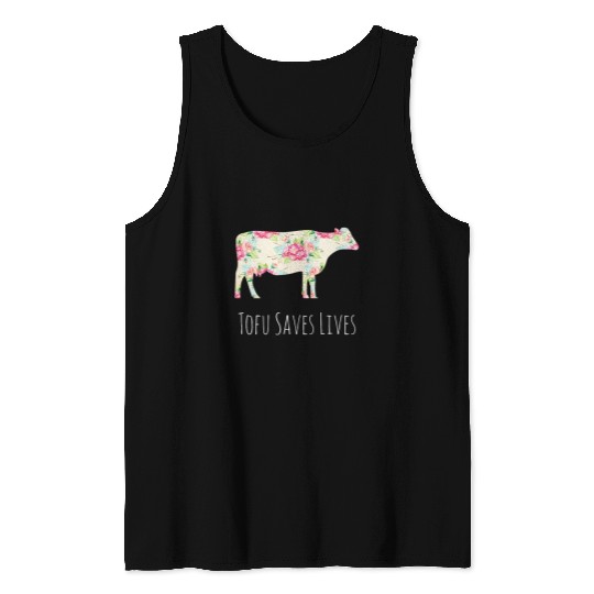 Tofu Saves Lives Animal Art Cow vintages Floral Print Tank Tops