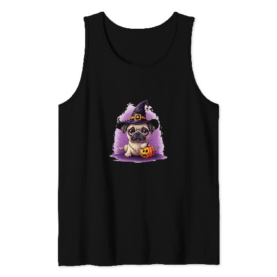 pug puppy dog witch halloween Tank Tops
