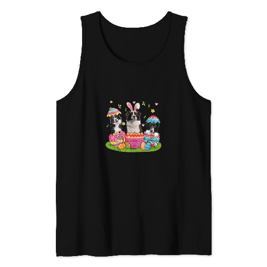 Three Bunny Border Collie Inside Easter Egg Happy Easter Tank Tops