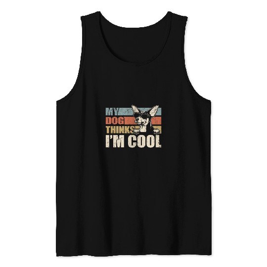 My Dog Thinks Im Cool Toy Fox Terrier Funny Retro Dad Mom Tank Tops