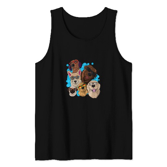 Mens Dogs Pack In Sunglasses Corgi Pug Doggy Lover Pet Owner Tank Tops