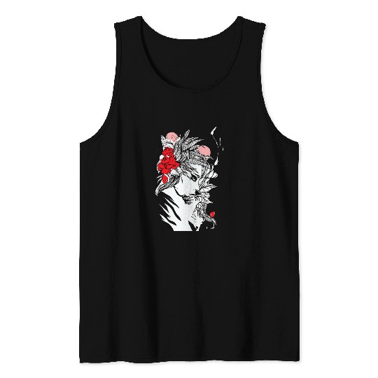 vintages Japanese Kawaii Geisha Art Girl in Kimono Katana Tank Tops