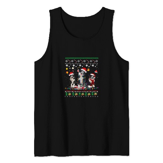 Merry Christmas Ugly Border Collie Santa Hat Christmas Pjs Tank Tops