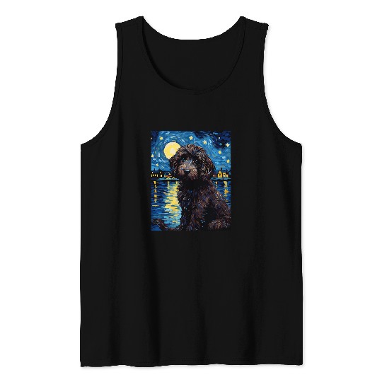 Portuguese Water Dog Starry Night Van Gogh Tank Tops