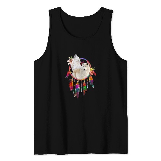 wolfs Dreamcatcher Native American Feather Tank Tops