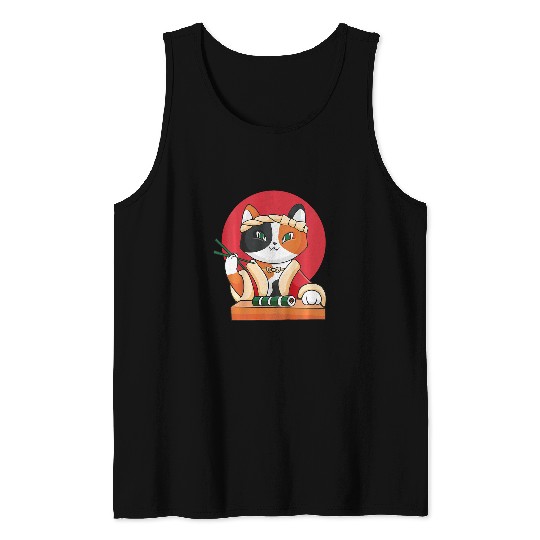 Kids Cute Cat as Sushi Chef Funny Animal Pet Graphic Tank Tops