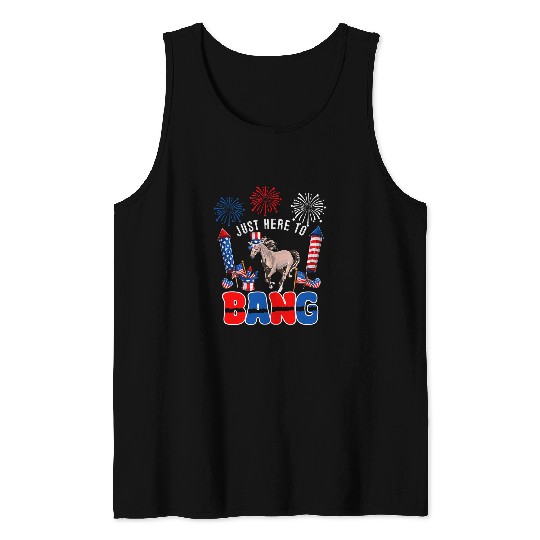 Just Here To Bang Funny Horse Sunglasses American Flag Tank Tops