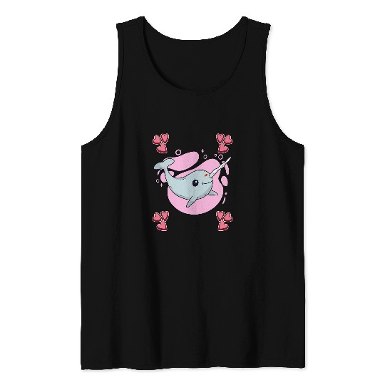 Womens Narwhal Art Drawing Hearts Girls Narwhal Tank Tops