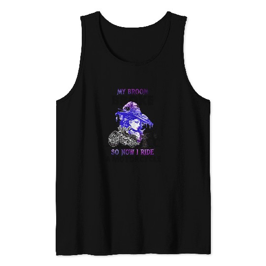 My Broom Broke So Now I Drive A Motorcycle Girls Halloween Tank Tops