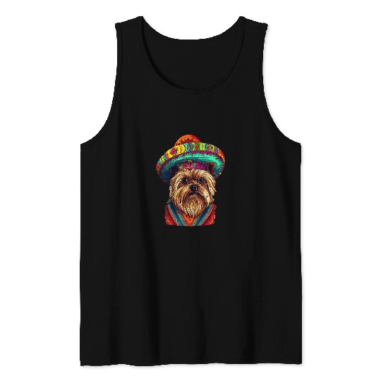 Yorkshire Terrier Dog in Cinco De Mayo Sombrero and Poncho Tank Tops