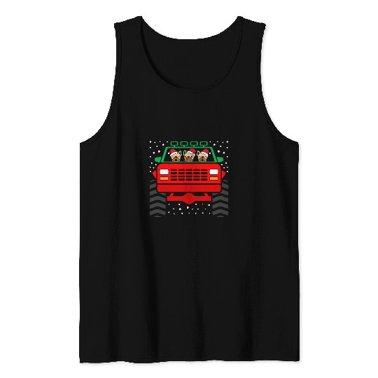 Monster Truck Pug Santa Christmas xmass Pajama Dog Lover Tank Tops
