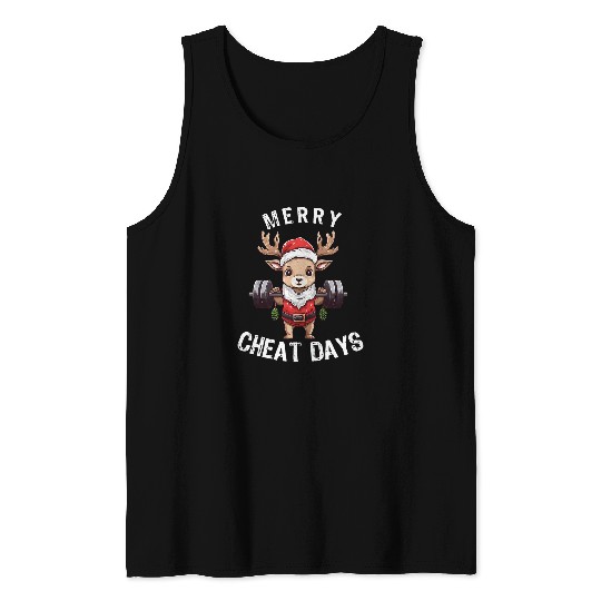 Merry Cheat Days Weightlifting Fitness Christmas Reindeer 26 Tank Tops