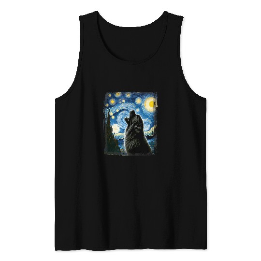 Newfoundland Dog Artistic Van Gogh Starry Night Newfoundland Tank Tops