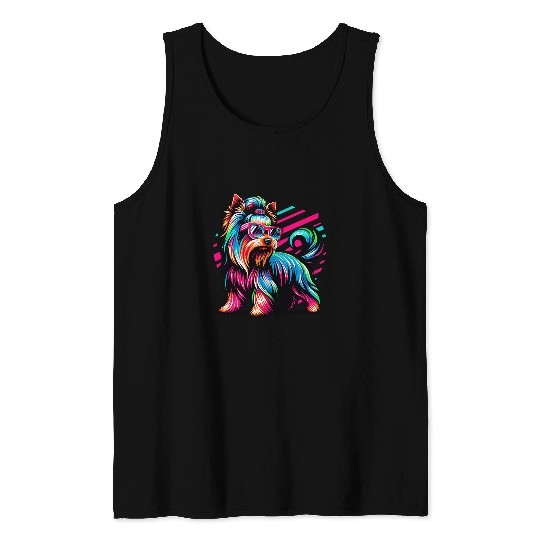 Retro Yorkshire Terrier Vaporwave Yorkie Dog Lover 80s 90s Tank Tops