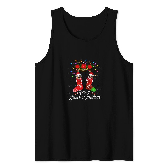 Merry Aussie Christmas Australian Shepherd xmass Party Tank Tops