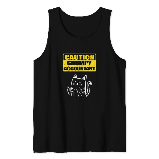 Working Caution Grumpy Accountant Colleague Sarcastic Cat Tank Tops
