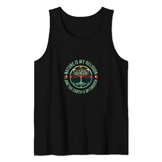 Nature Is Religion Native American Day Pride Support Graphic Tank Tops